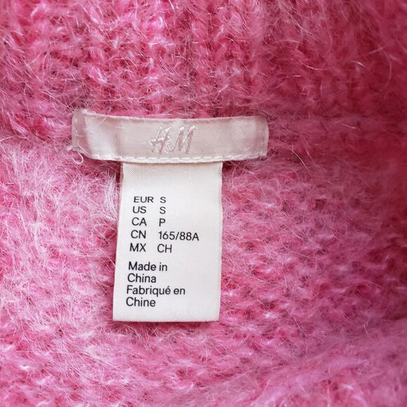 H&M Oversized Knit Sweater Womens Small Pink Mohair Wool Chunky Fuzzy Jumper - Picture 4 of 11